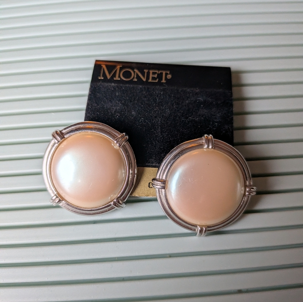 Vintage Monet Silver tone Clip-On Earrings